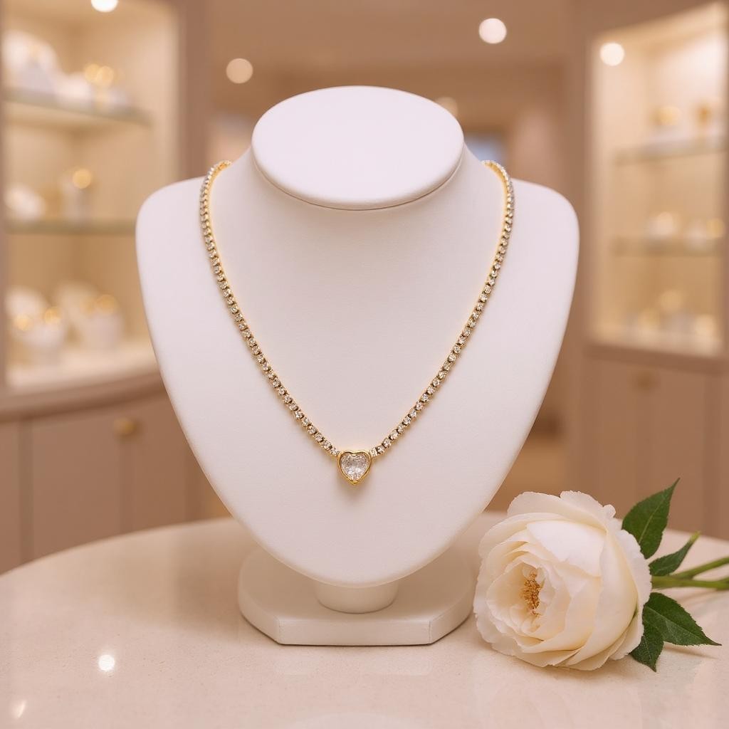 Halskette Collier Gold Edelstahl Herz Zirkon Kette Damen KARMA