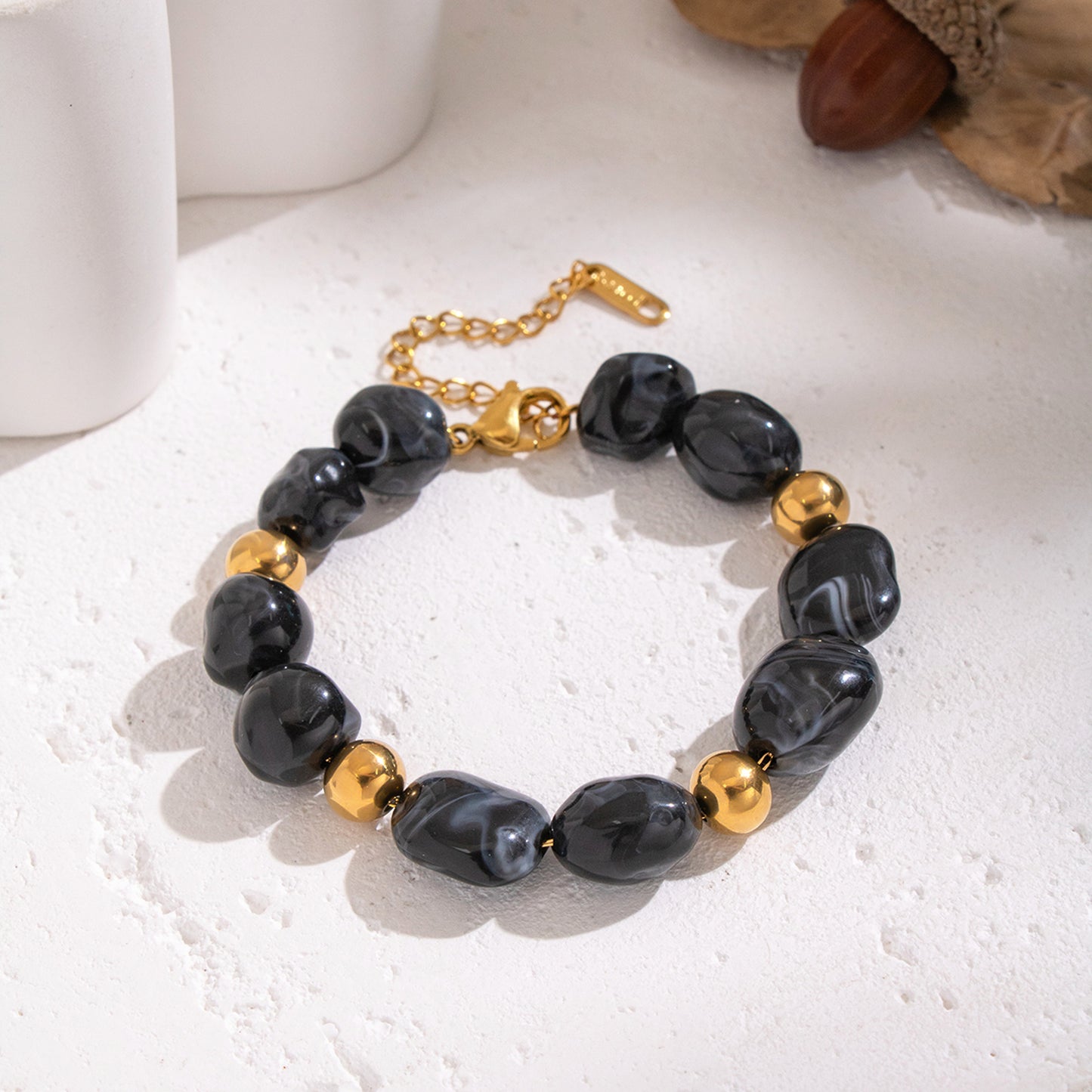 Schmuckset Damen Schwarz Gold modern Halskette und Armband KARMA