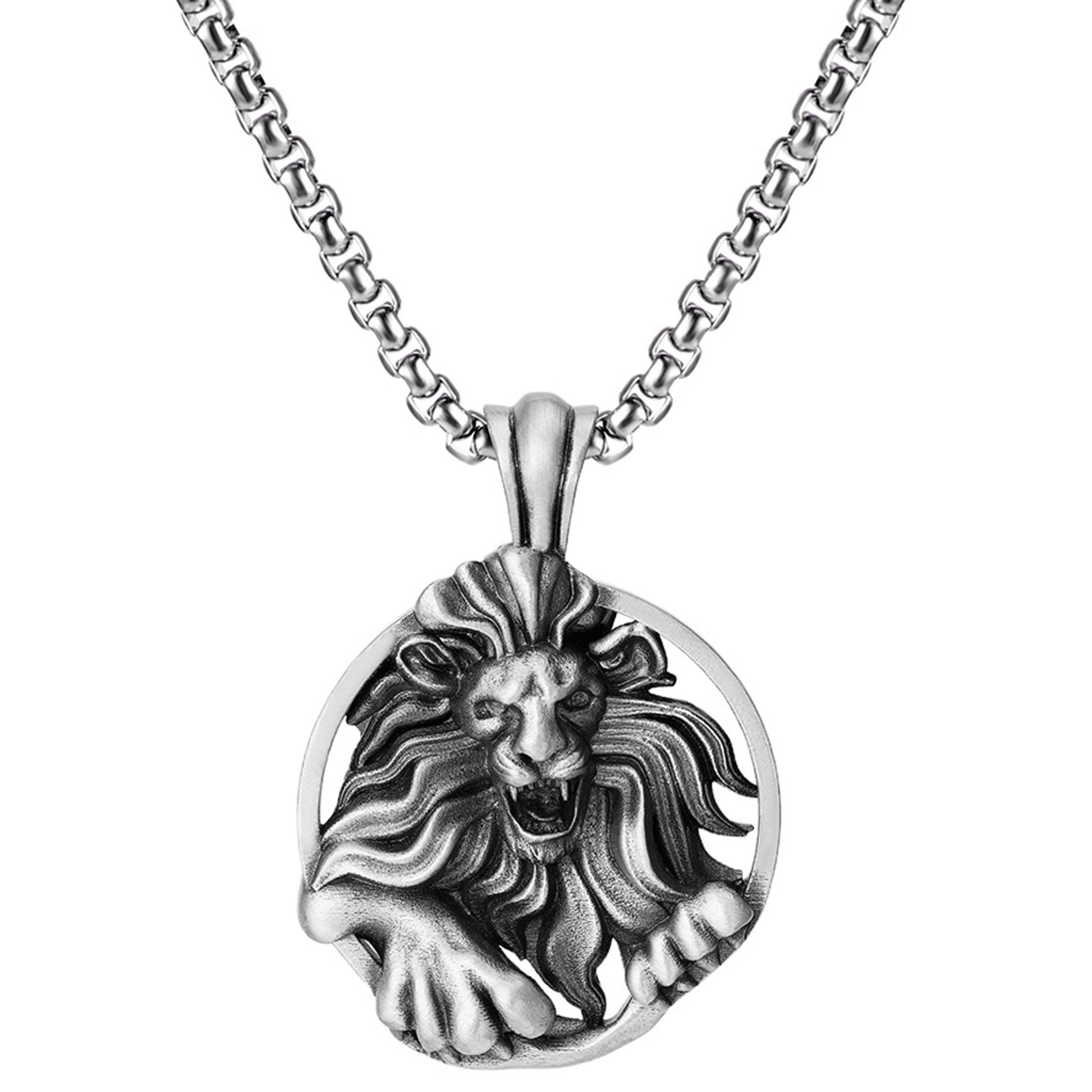 Herren Halskette Löwe Edelstahl Zinn Silber Kette modern KARMA