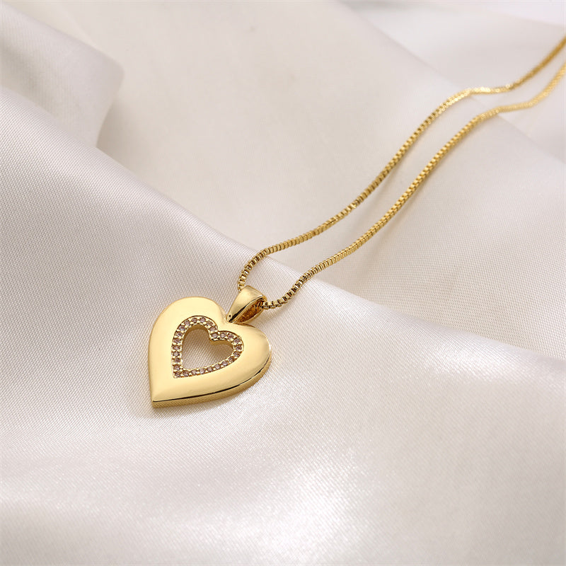 Halskette Herz Damen Gold Zirkone modern 45 cm Karma