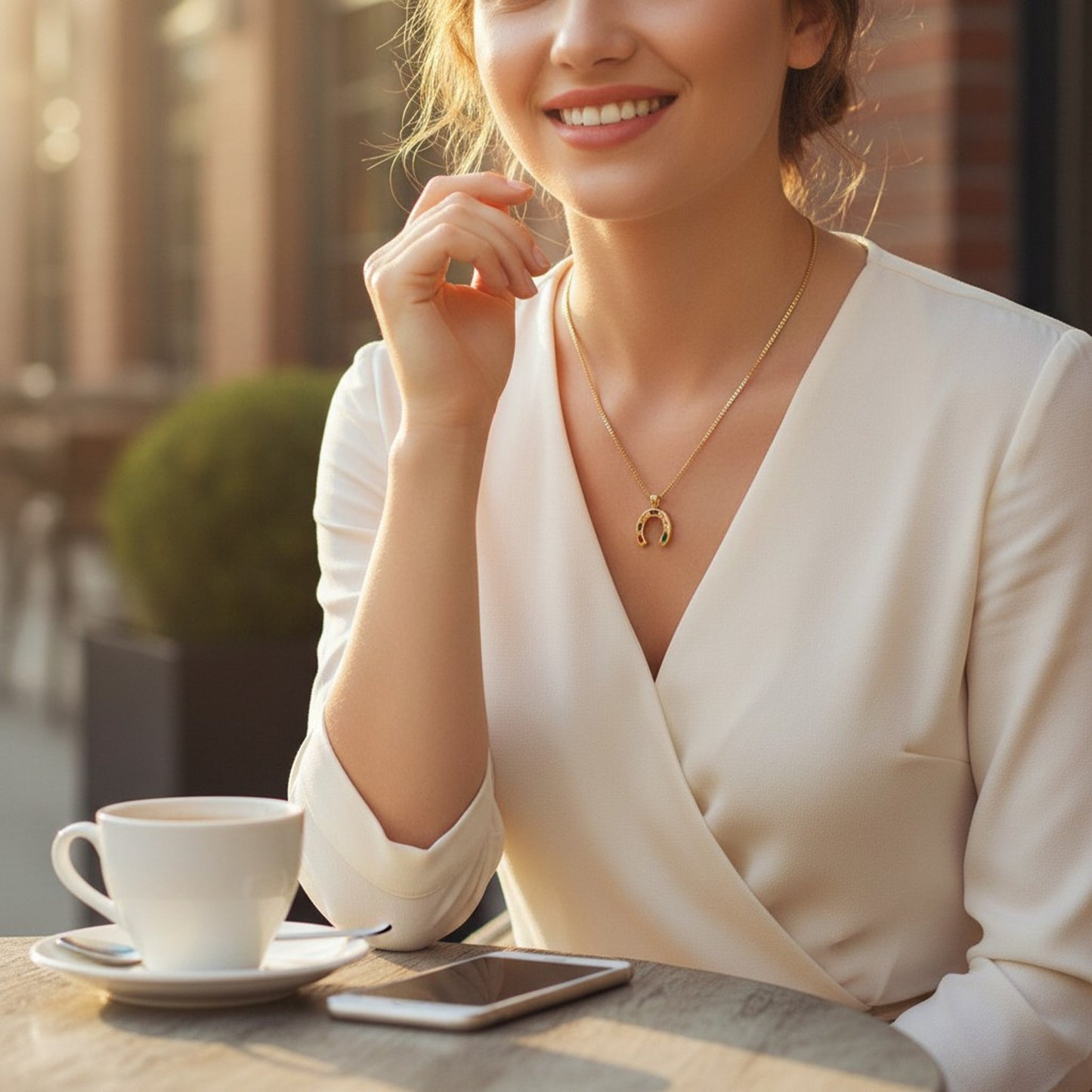 Halskette Hufeisen Gold Damen Edelstahl wasserfest hypoallergen Kette modern Karma