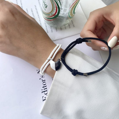 Freundschaftsarmbänder Herz Schwarz Weiß Textil magnetisch Armband Set Damen Karma