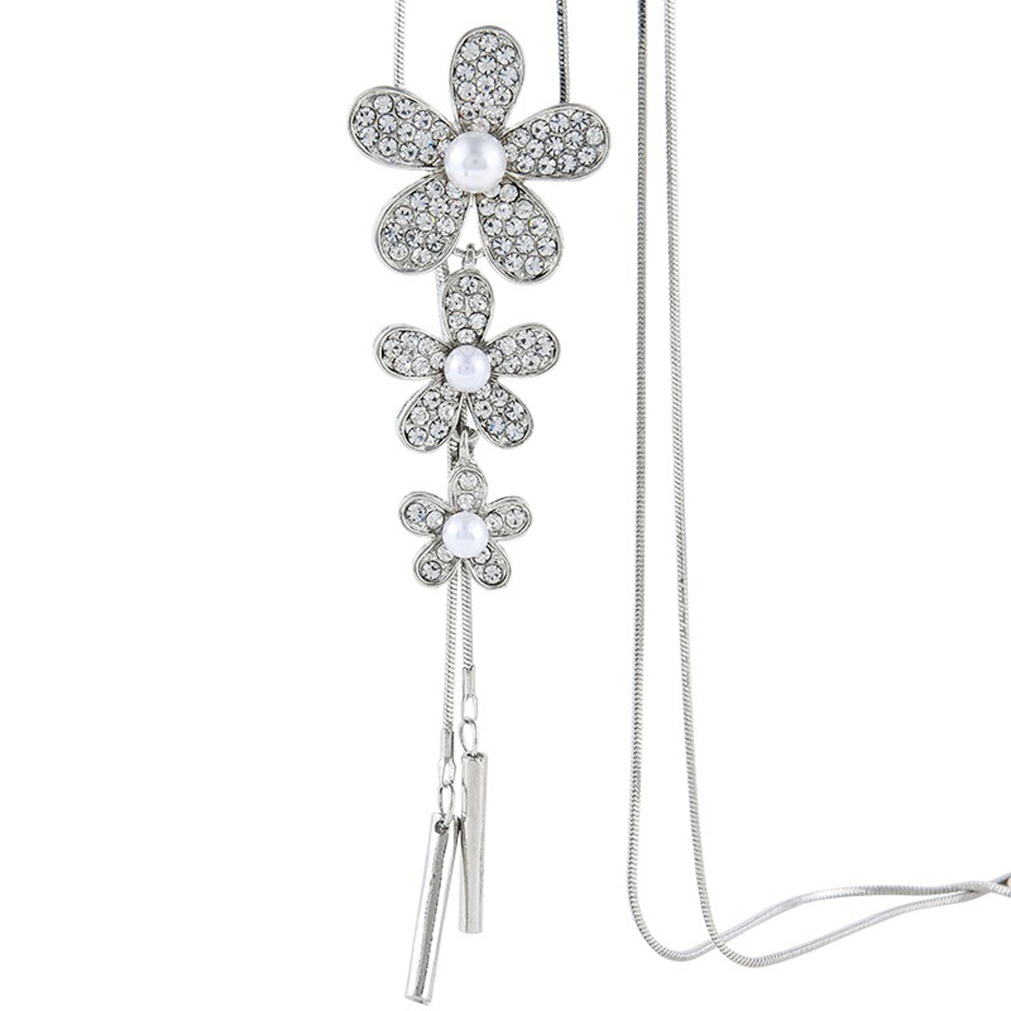 Lange Halskette Blume Silber modern Legierung 70 cm Damenhalskette KARMA