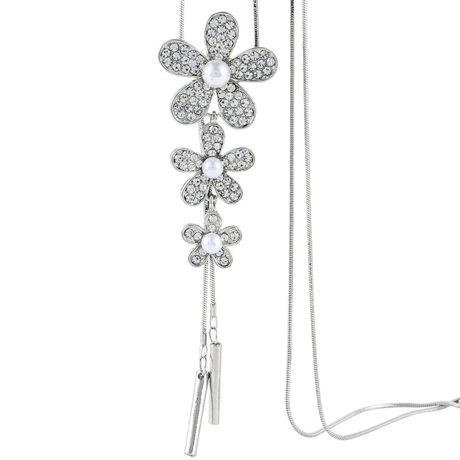 Lange Halskette Blume Silber modern Legierung 70 cm Damenhalskette KARMA