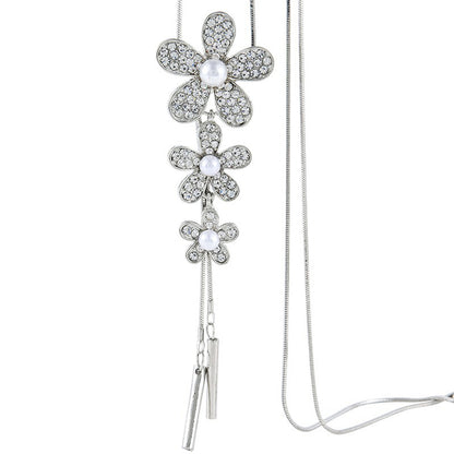 Lange Halskette Blume Silber modern Legierung 70 cm Damenhalskette KARMA