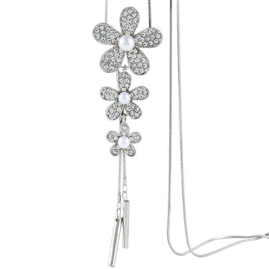 Lange Halskette Blume Silber modern Legierung 70 cm Damenhalskette KARMA