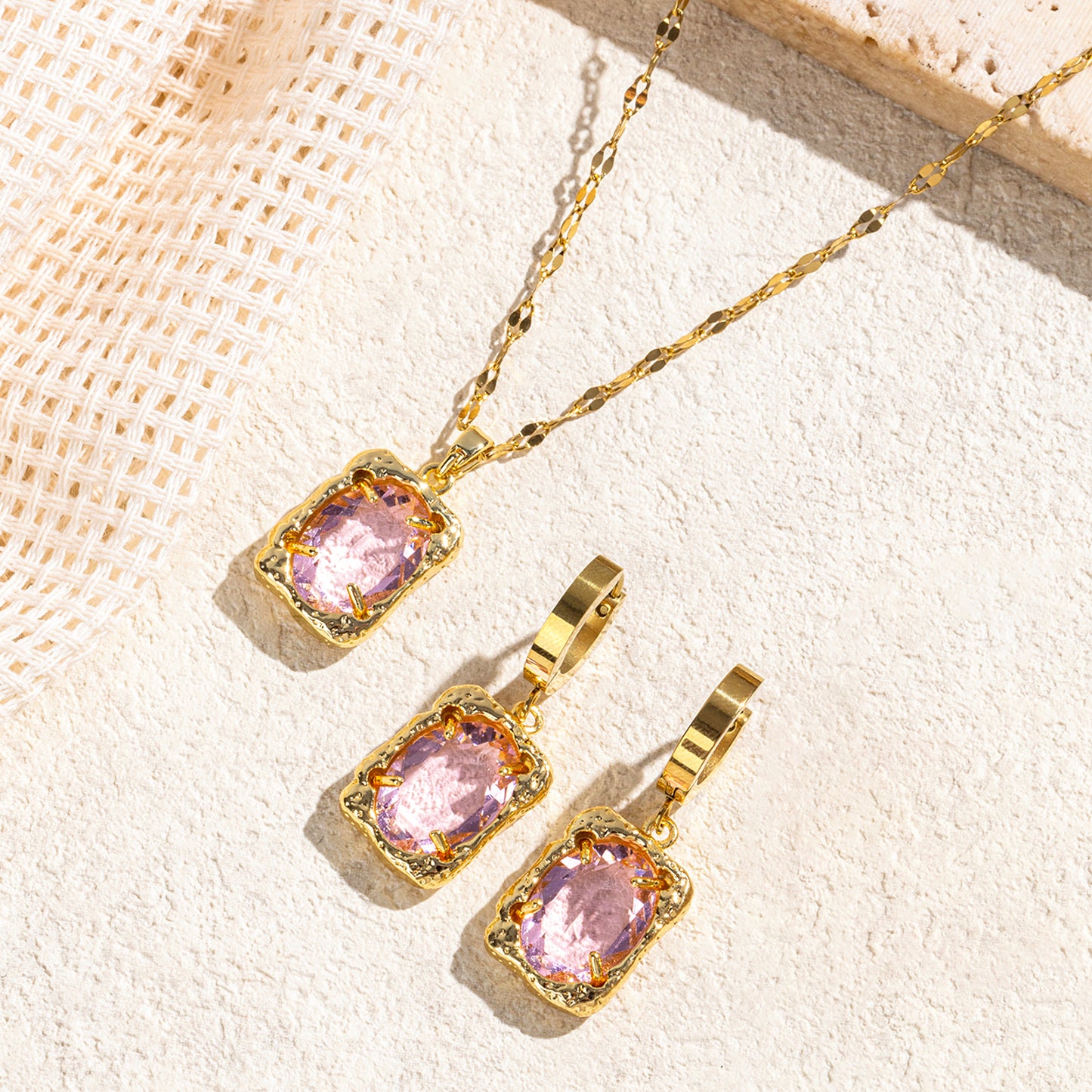 Schmuckset Rosé Gold Halskette und Ohrringe Edelstahl Zirkone wasserfest hypoallergen rostfrei Karma