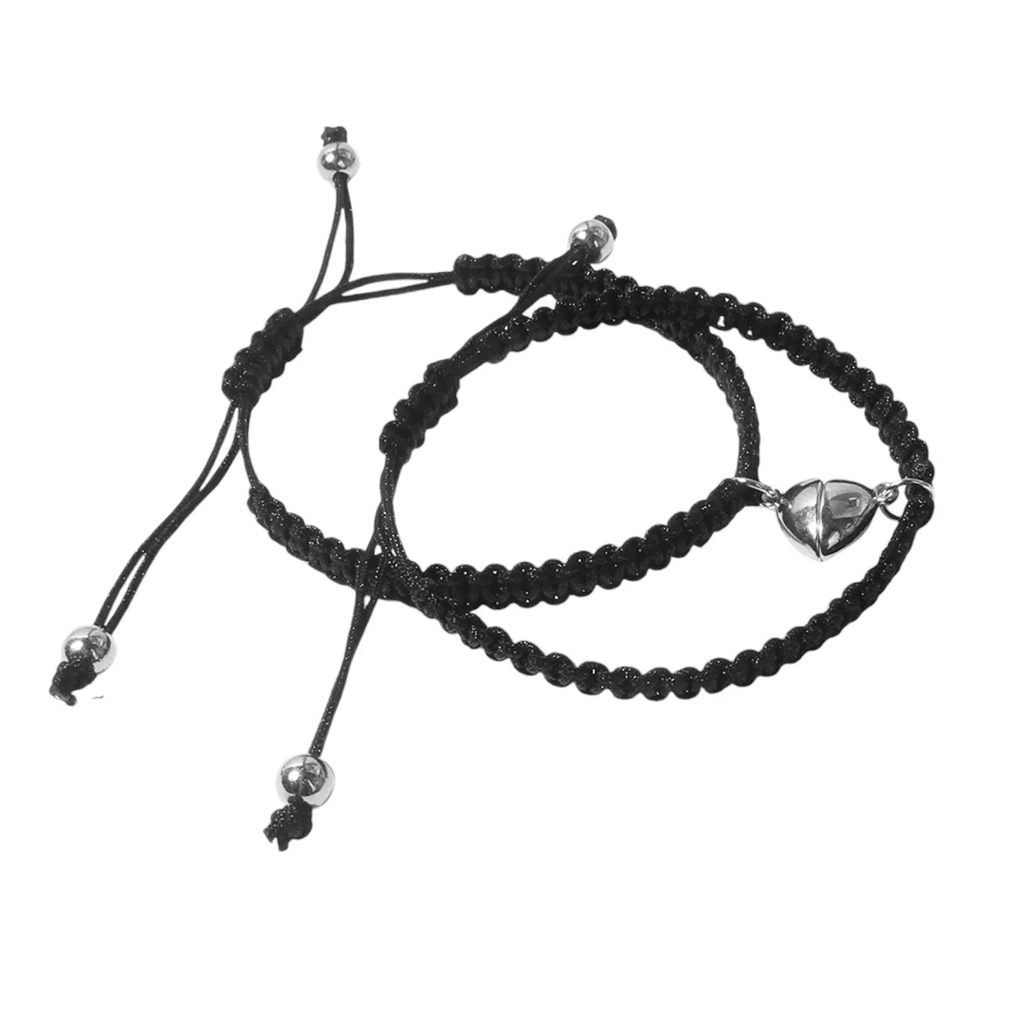 2er Set Freundschaftsarmbänder Herz Schwarz Metall Stoff KARMA