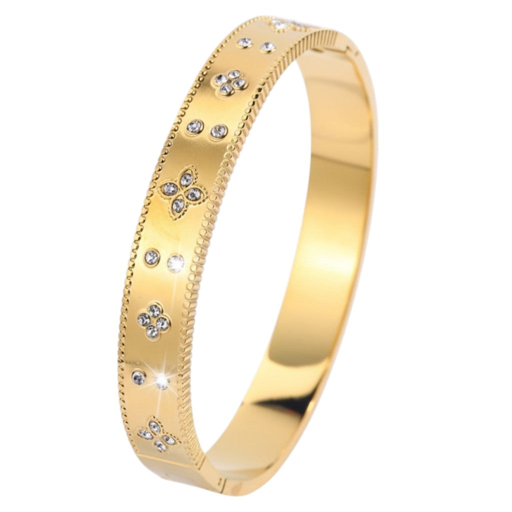 Armreif Floral Oval Gold 6 cm Edelstahl vergoldet wasserfest hypoallergen rostfrei Karma