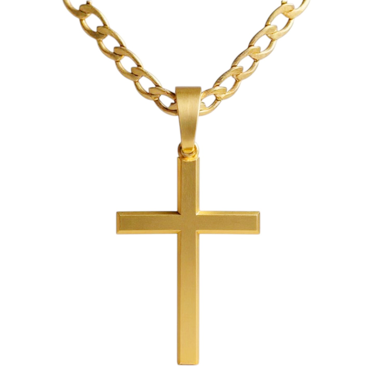 Halskette Herren Kreuz Gold 59 cm Edelstahl wasserfest hypoallergen rostfrei Karma