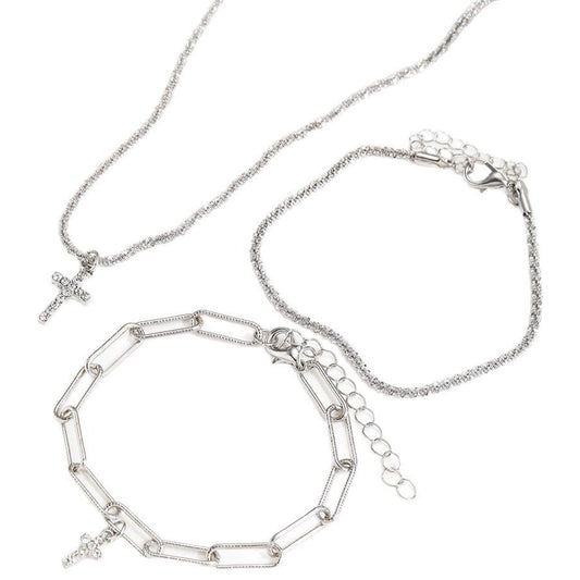 Schmuckset Armbänder und Halskette Legierung Silber KARMA