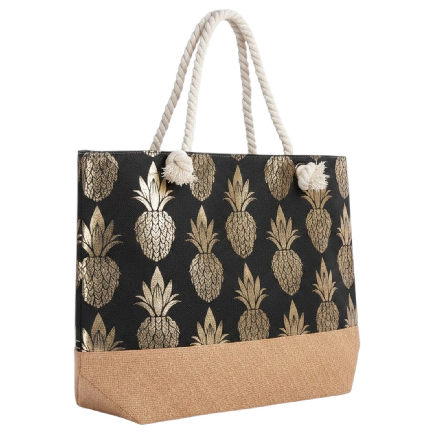 Strandtasche Ananas Schwarz Gold 55 cm modern Pooltasche Shopper Sommertasche Karma