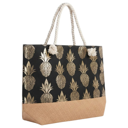 Strandtasche Ananas Schwarz Gold 55 cm modern Pooltasche Shopper Sommertasche Karma