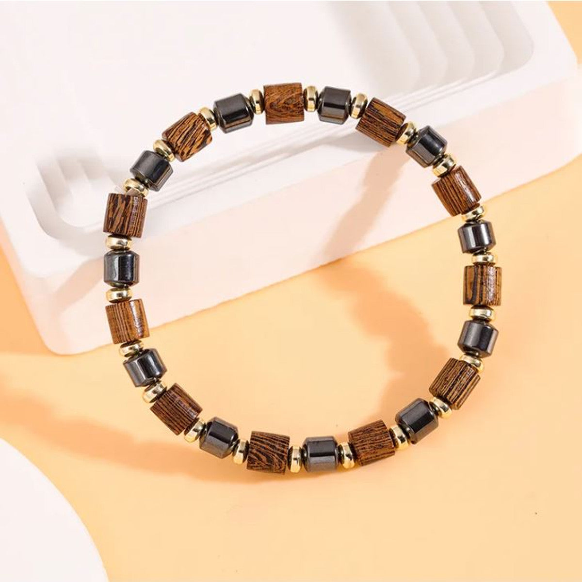 Armband Hämatit Holz Braun Gold KARMA