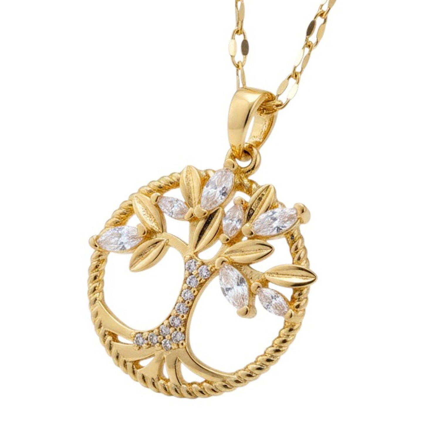 Halskette Lebensbaum Gold Edelstahl in Schmuckbox wasserfest hypoallergen Karma