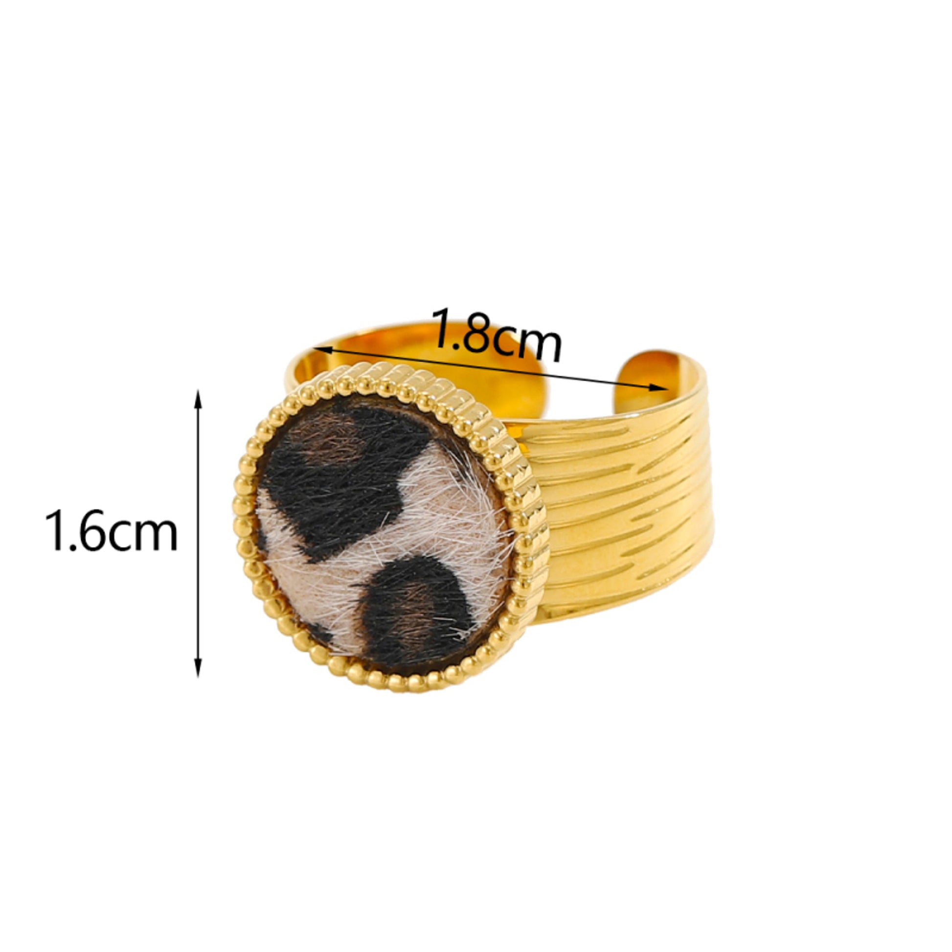 Ring Edelstahl vergoldet Leo Kunstfell Damenring rund KARMA