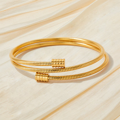 Armreif Gold Edelstahl vergoldet wasserfest hypoallergen rostfrei Armband Damenarmreif Karma