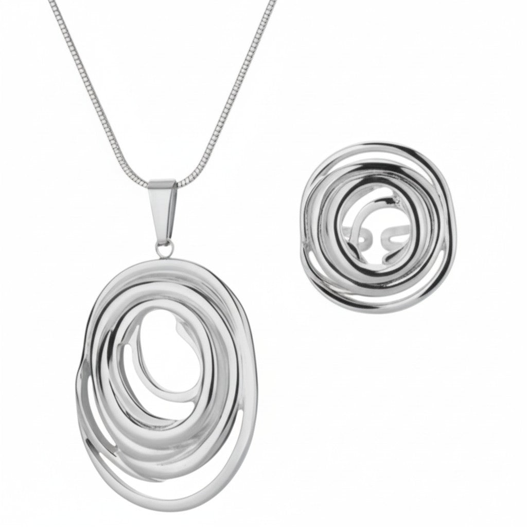 Schmuckset Silber Ring und Halskette Edelstahl wasserfest hypoallergen rostfrei Karma