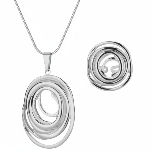 Schmuckset Silber Ring und Halskette Edelstahl wasserfest hypoallergen rostfrei Karma