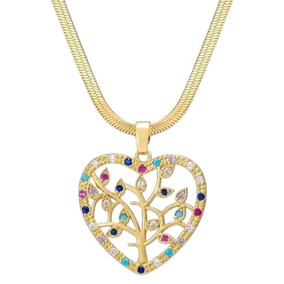 Halskette Herz Lebensbaum Gold Edelstahl vergoldet 40 cm wasserfest rostfrei Damen Kette in Schmuckbox Karma