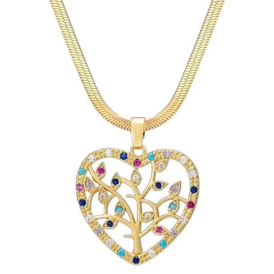 Halskette Herz Lebensbaum Gold Edelstahl vergoldet 40 cm wasserfest rostfrei Damen Kette in Schmuckbox Karma