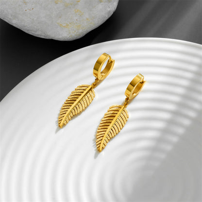 Ohrringe Blatt Gold Edelstahl 4 cm Damen Creolen wasserfest hypoallergen Karma