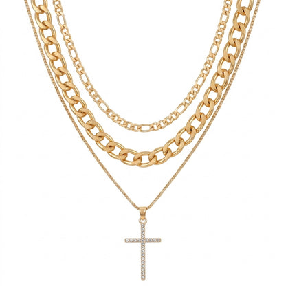 Layer Halskette Kreuz Gold Damen 40 cm modern Halskette Damenhalskette KARMA