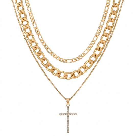 Layer Halskette Kreuz Gold Damen 40 cm modern Halskette Damenhalskette KARMA