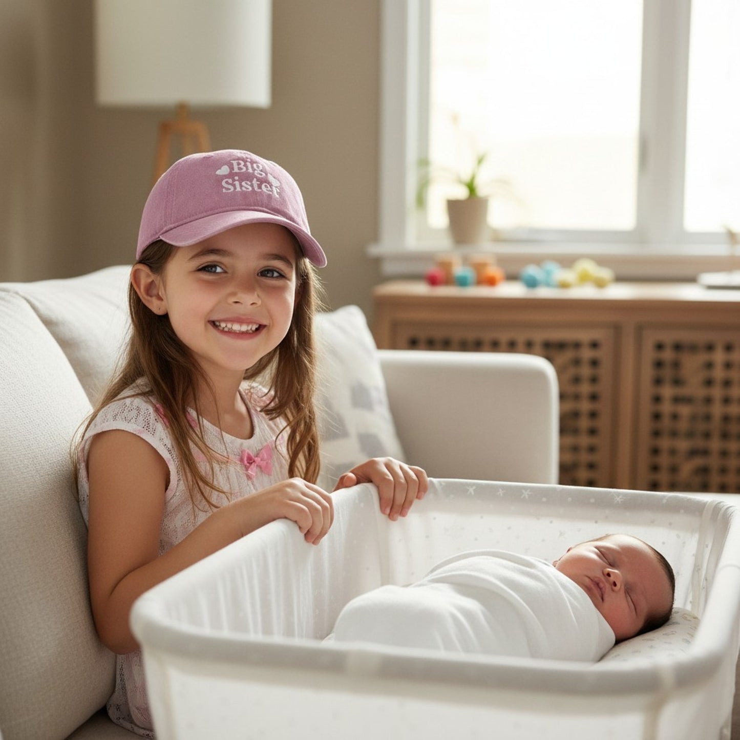 Basecap Big Sister Kinder Rosa Baumwolle 50-54 cm waschbar  Kappe Karma
