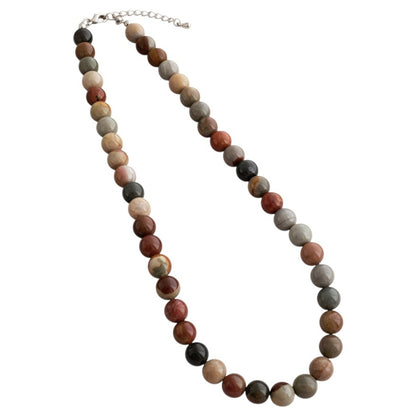 Halskette Damen Naturstein mehrfarbig 8 mm Steinperlen Kette Karma