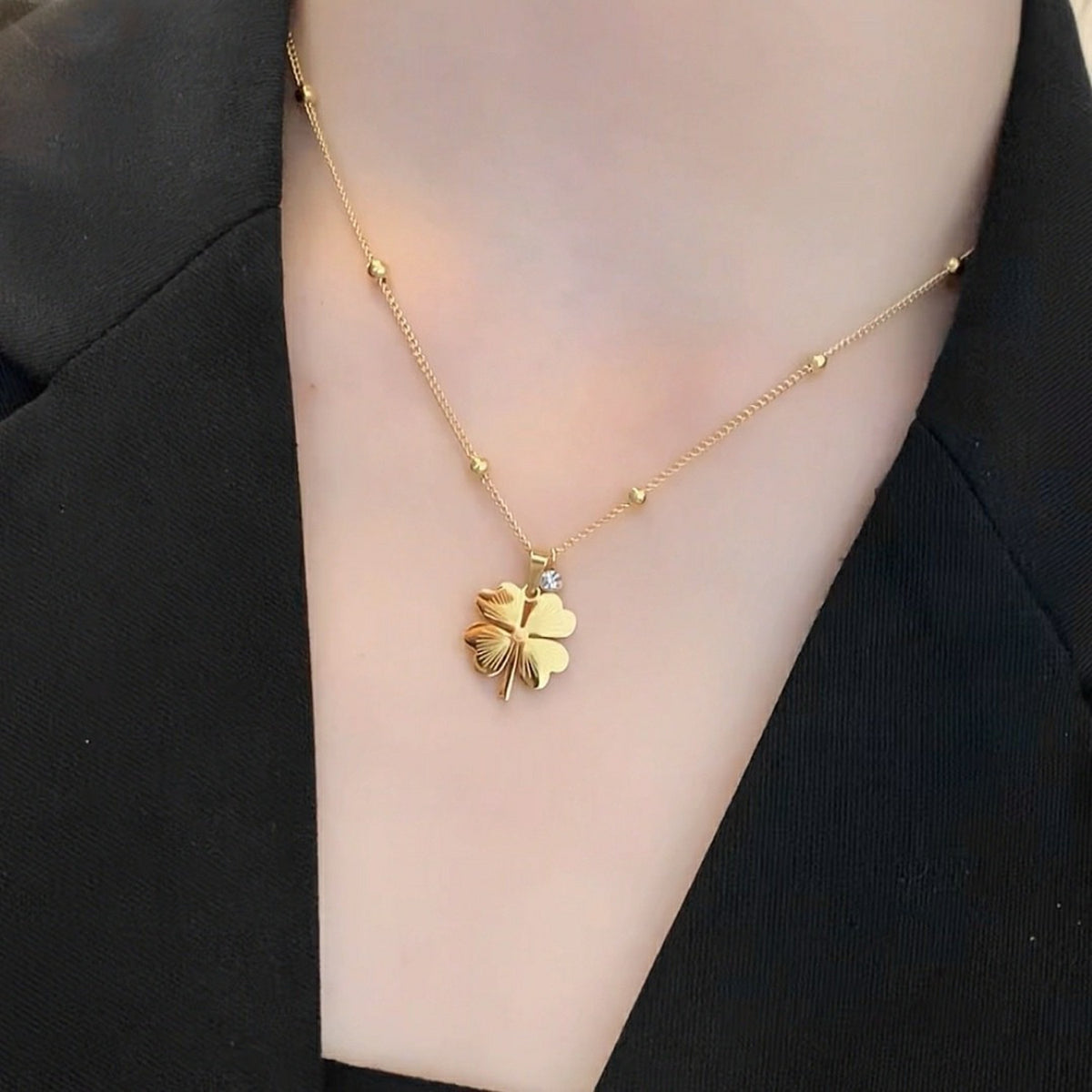 Damen Halskette Klee Gold Edelstahl 40 cm Kleekette Edelstahlkette Karma