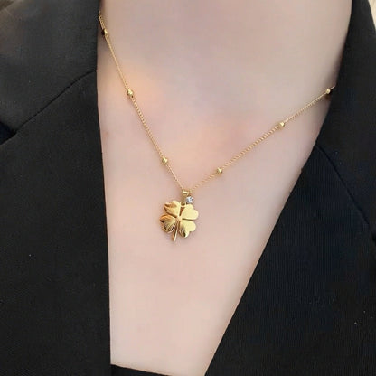 Damen Halskette Klee Gold Edelstahl 40 cm Kleekette Edelstahlkette Karma