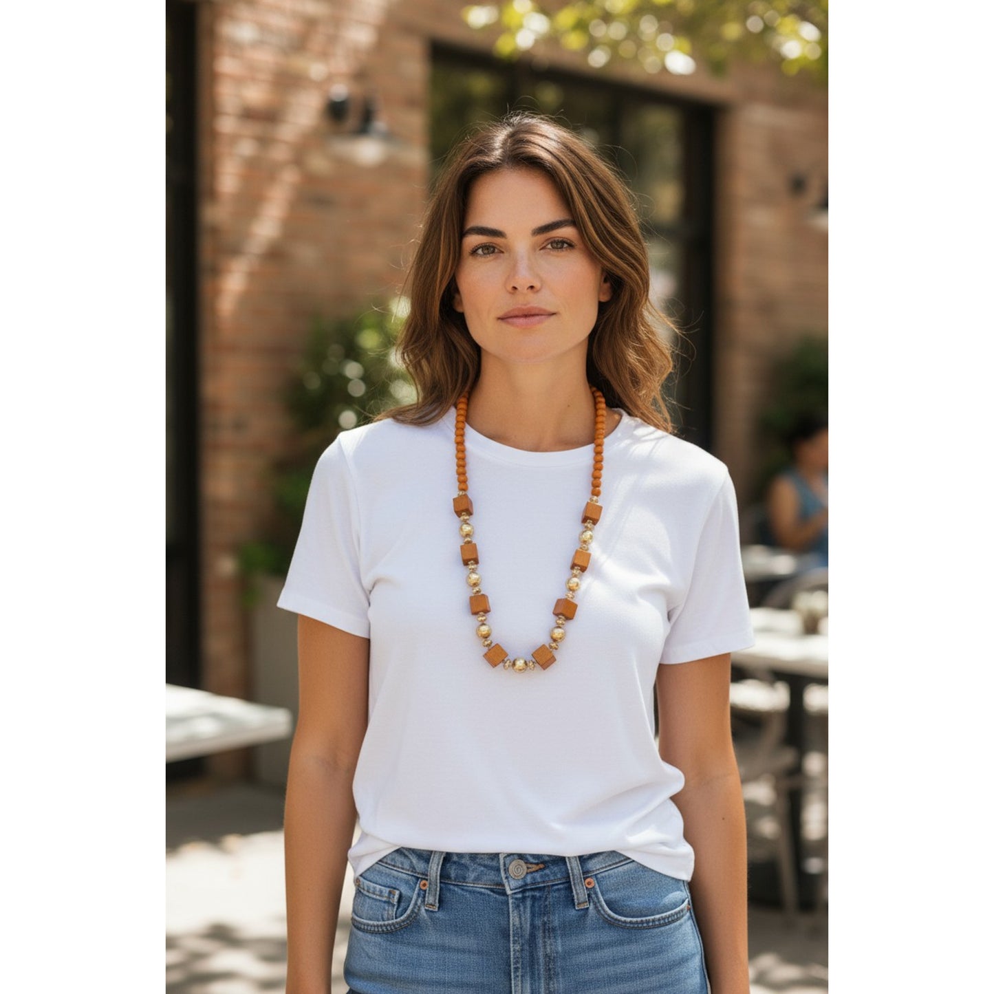 Lange Halskette Holz Braun Damen KARMA