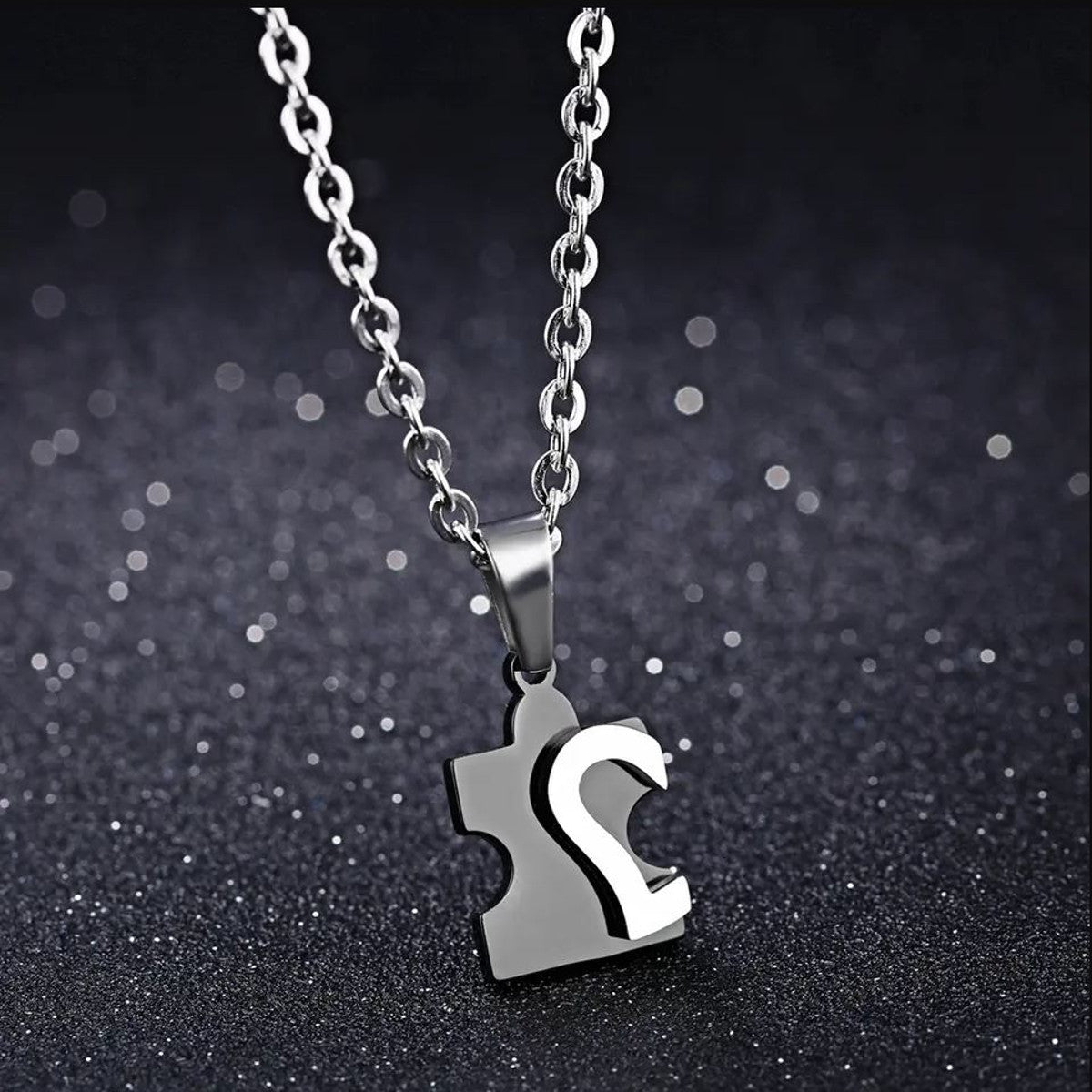 Partnerkette Puzzle Herz Silber Schwarz Karma