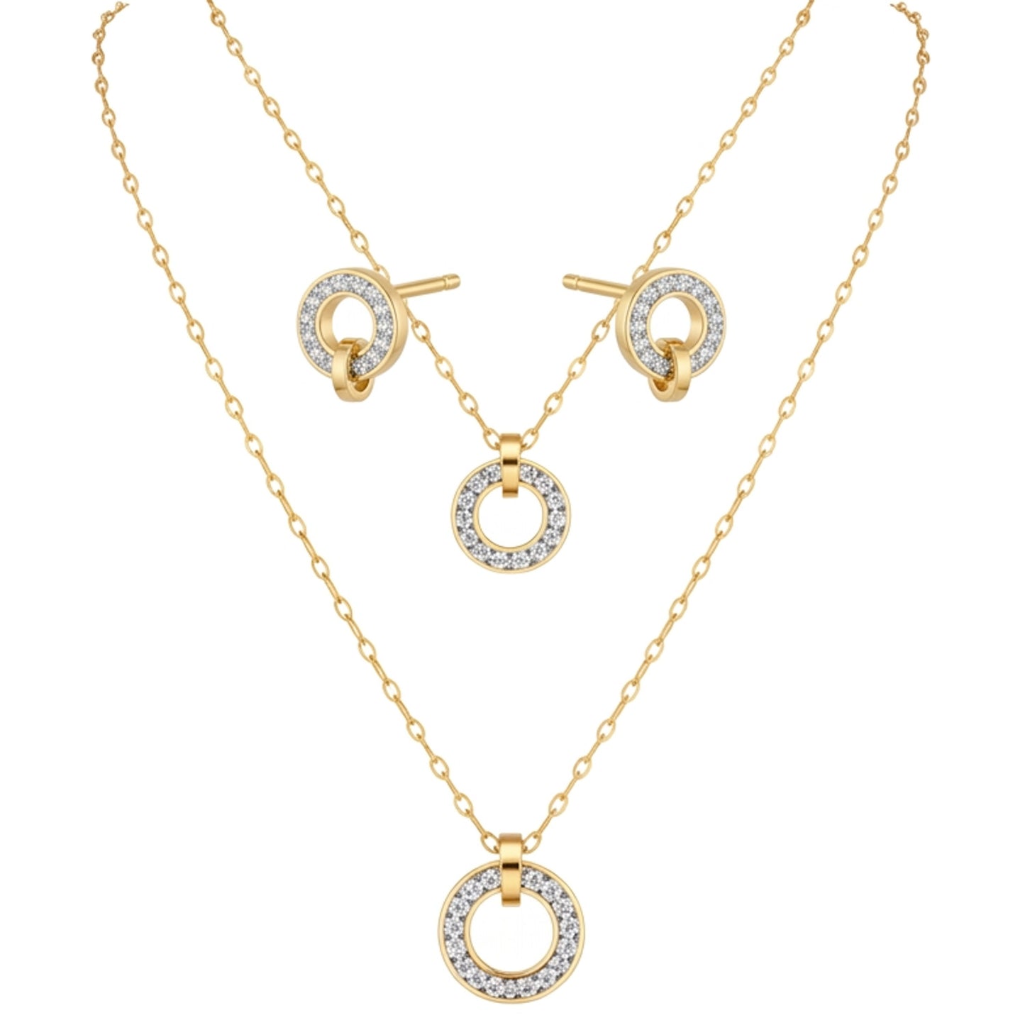 Schmuckset Damen Gold Edelstahl Kristalle Halskette Ohrstecker und Armband Karma