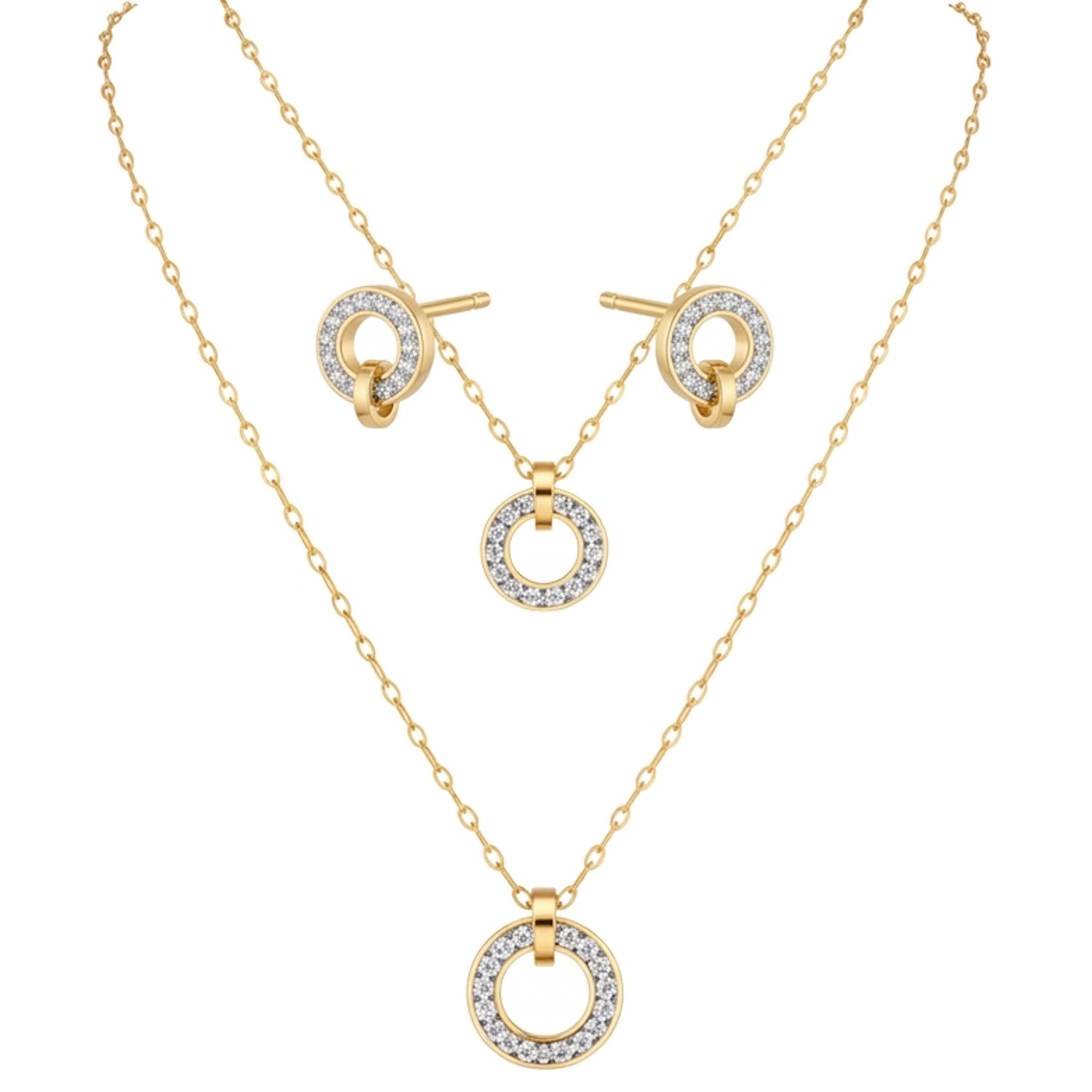 Schmuckset Damen Gold Edelstahl Kristalle Halskette Ohrstecker und Armband Karma