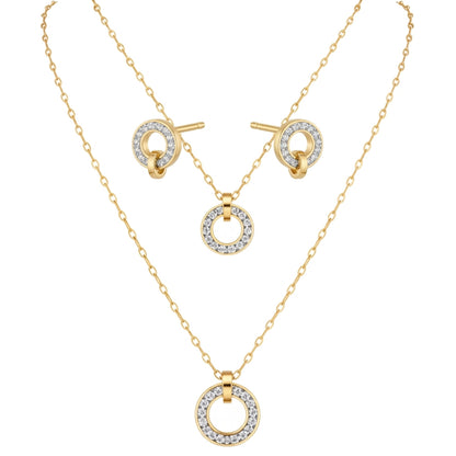 Schmuckset Damen Gold Edelstahl Kristalle Halskette Ohrstecker und Armband Karma