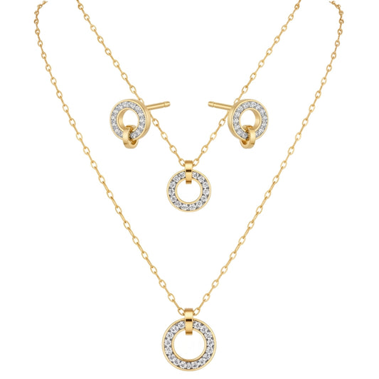 Schmuckset Damen Gold Edelstahl Kristalle Halskette Ohrstecker und Armband Karma