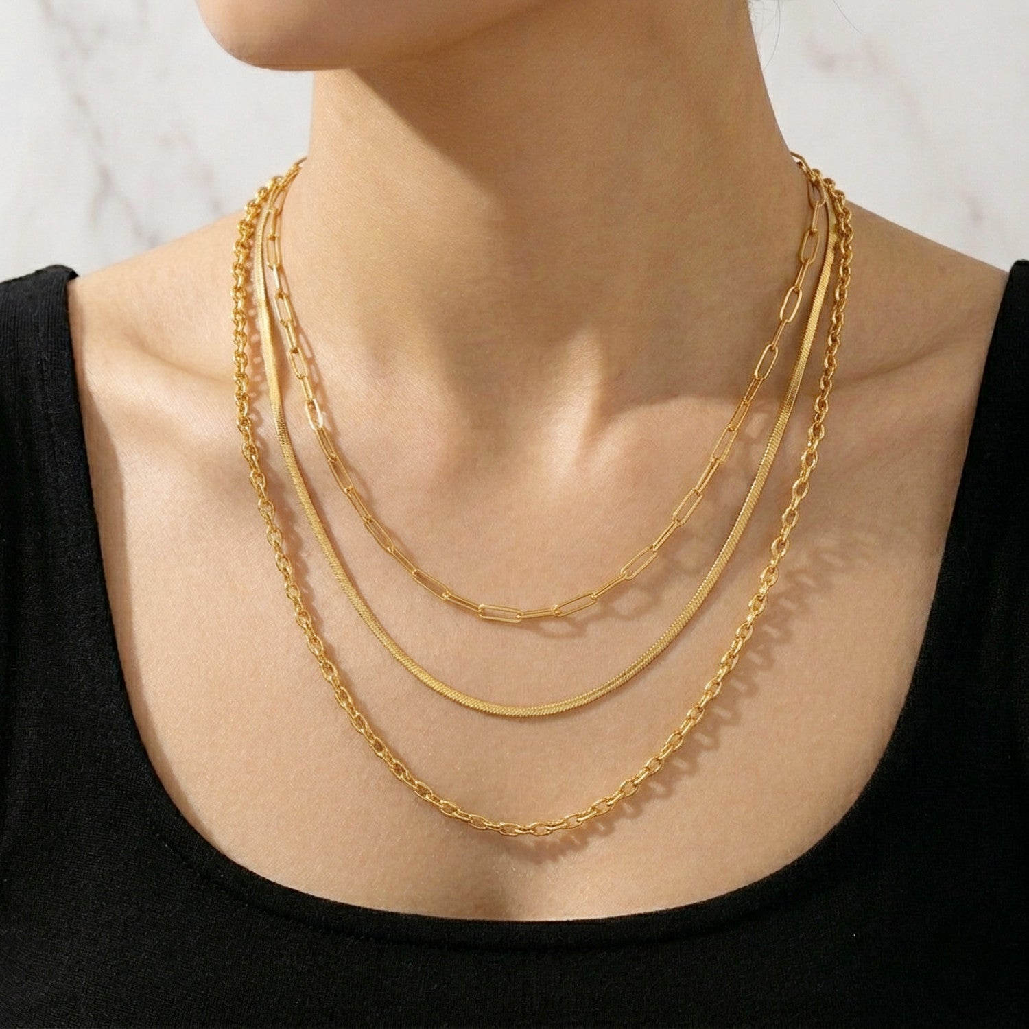 Layering Halskette Damen Gold verstellbar Kette vergoldet modern Karma