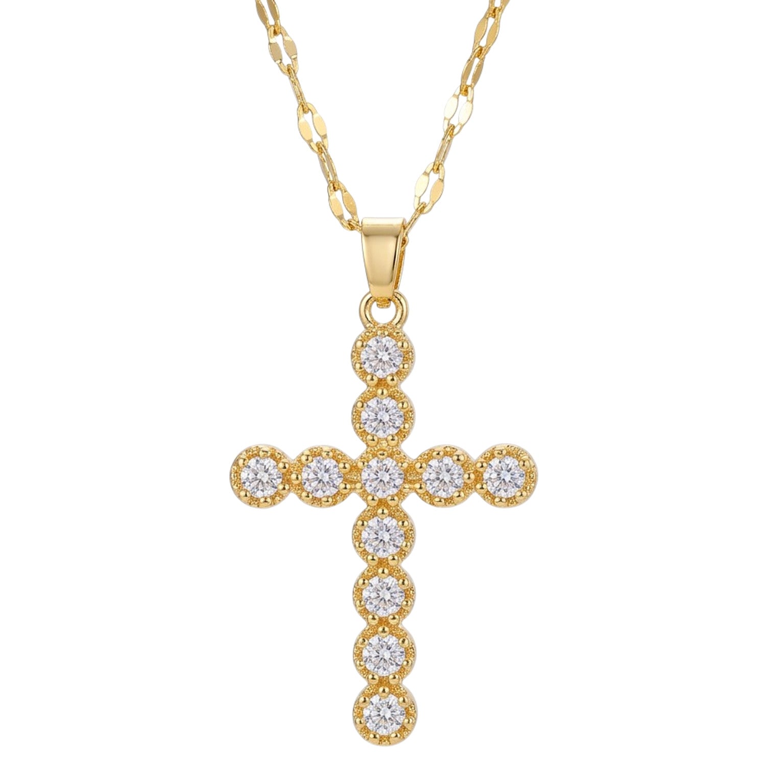 Halskette Kreuz Kristalle Gold vergoldet 40 cm wasserfest rostfrei Damen Kette in Schmuckbox Karma