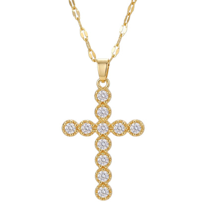 Halskette Kreuz Kristalle Gold vergoldet 40 cm wasserfest rostfrei Damen Kette in Schmuckbox Karma