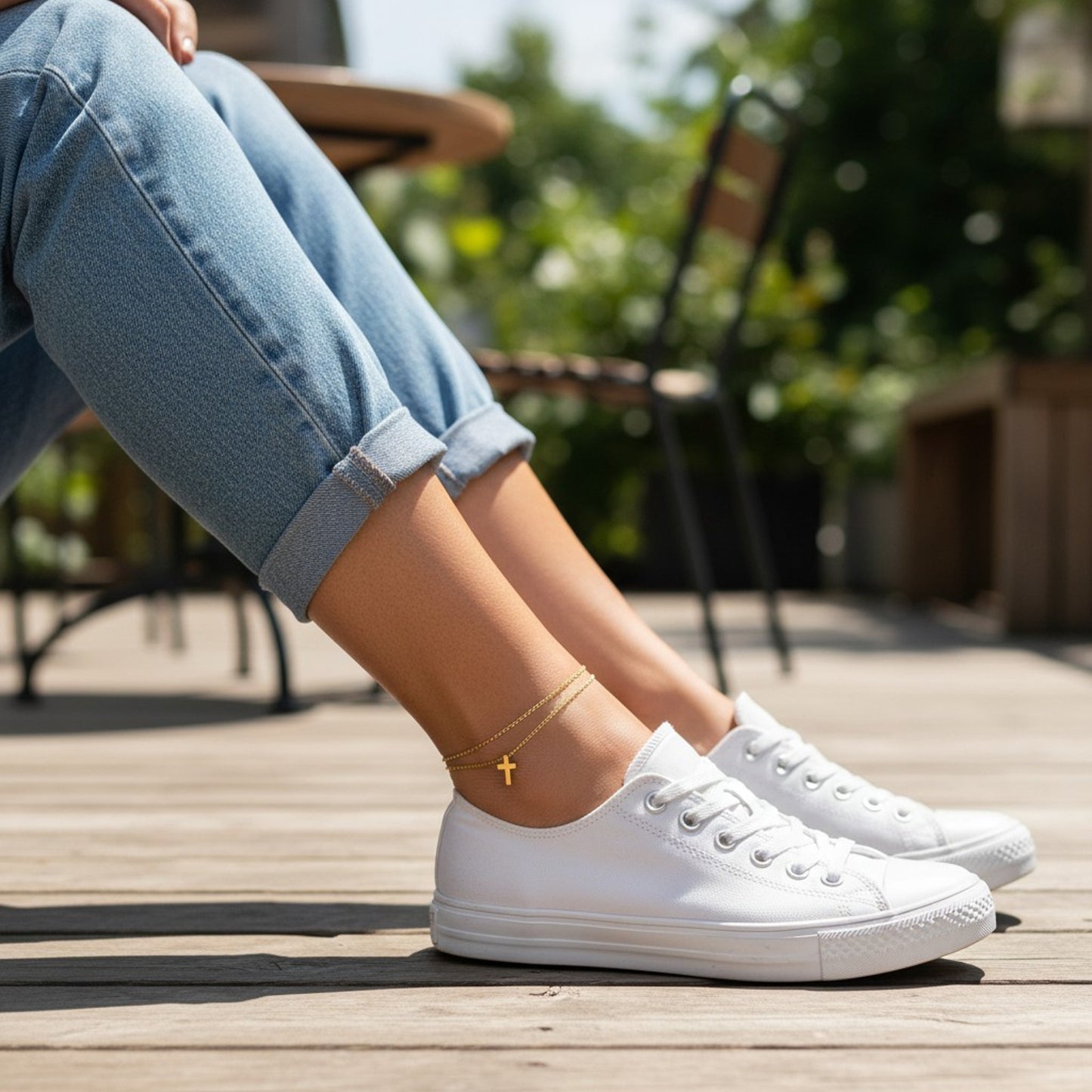 Fußkette Kreuz Gold Edelstahl PVD beschichtet wasserfest hypoallergen