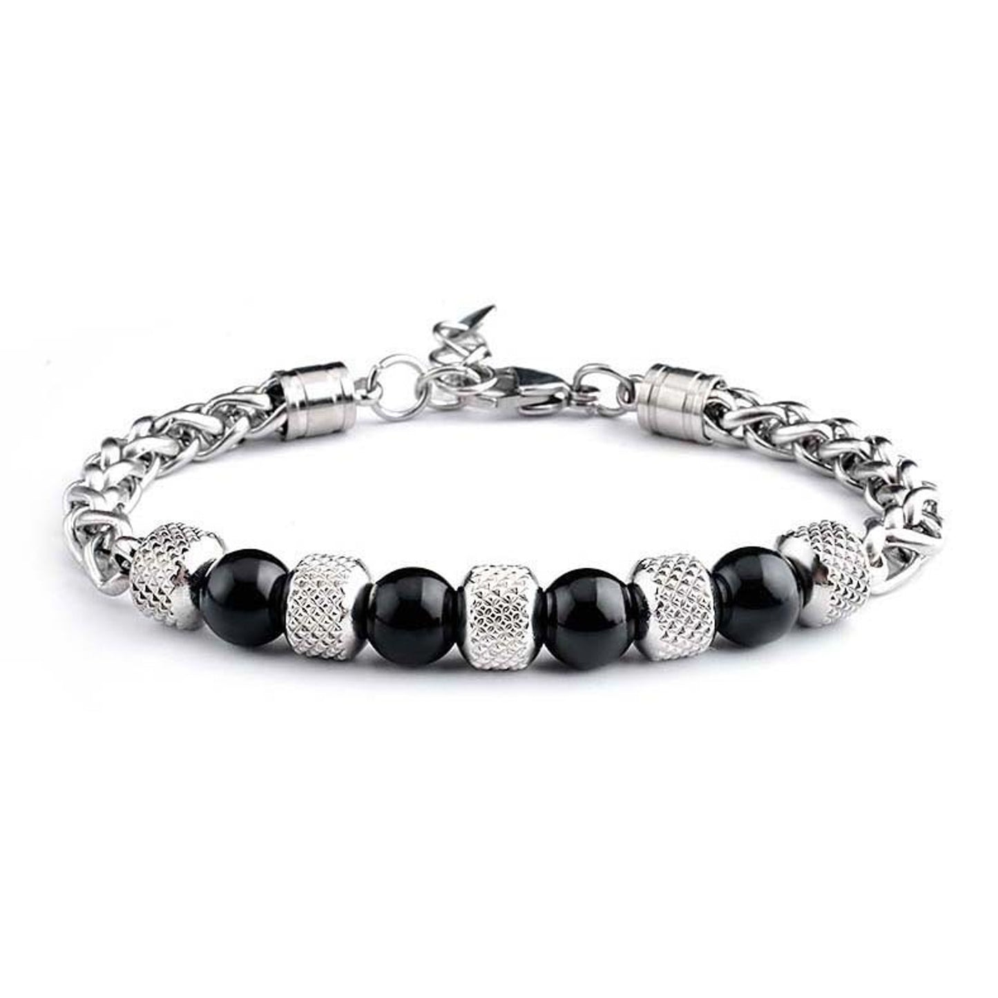 Armband Herren Schwarz Silber 19 cm Edelstahl modern wasserfest hypoallergen rostfrei Karma