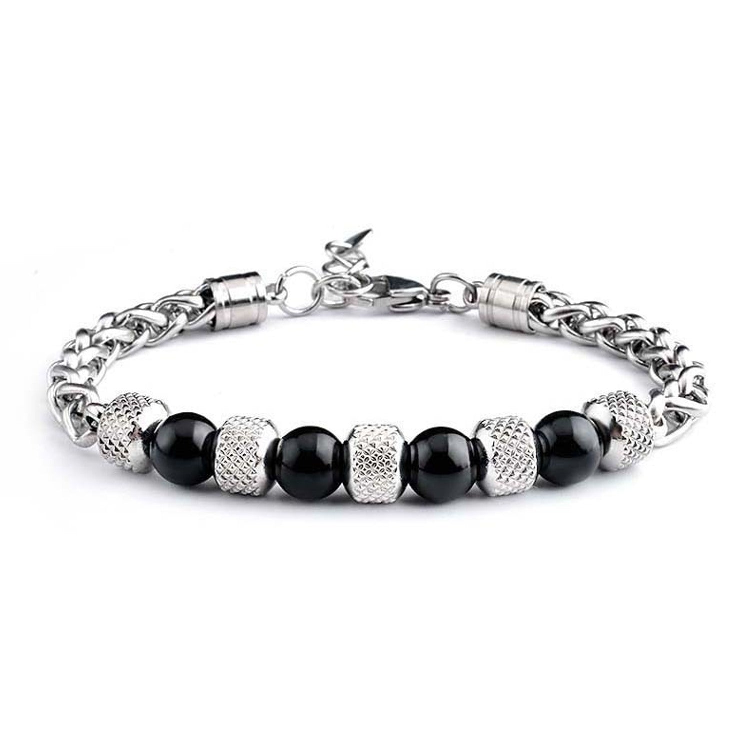 Armband Herren Schwarz Silber 19 cm Edelstahl modern wasserfest hypoallergen rostfrei Karma