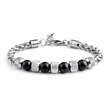 Armband Herren Schwarz Silber 19 cm Edelstahl modern wasserfest hypoallergen rostfrei Karma