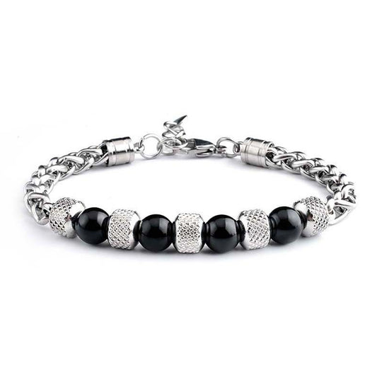 Armband Herren Schwarz Silber 19 cm Edelstahl modern wasserfest hypoallergen rostfrei Karma