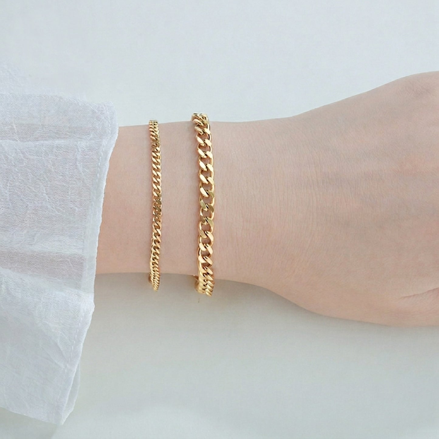 Armband Gold Edelstahl 3 mm modern Gliederarmband Panzerarmband Damen KARMA