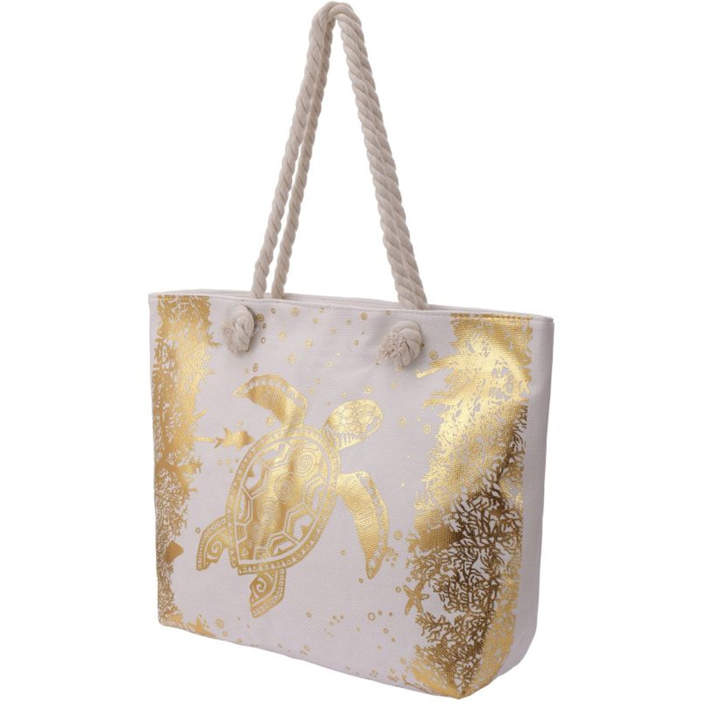 Strandtasche Schildkröte Creme Gold 54 cm modern Pooltasche Shopper Sommertasche Karma