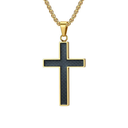 Halskette mit Kreuz Anhänger Herren Gold Titanstahl Carbon Herrenkette Kreuzkette Karma