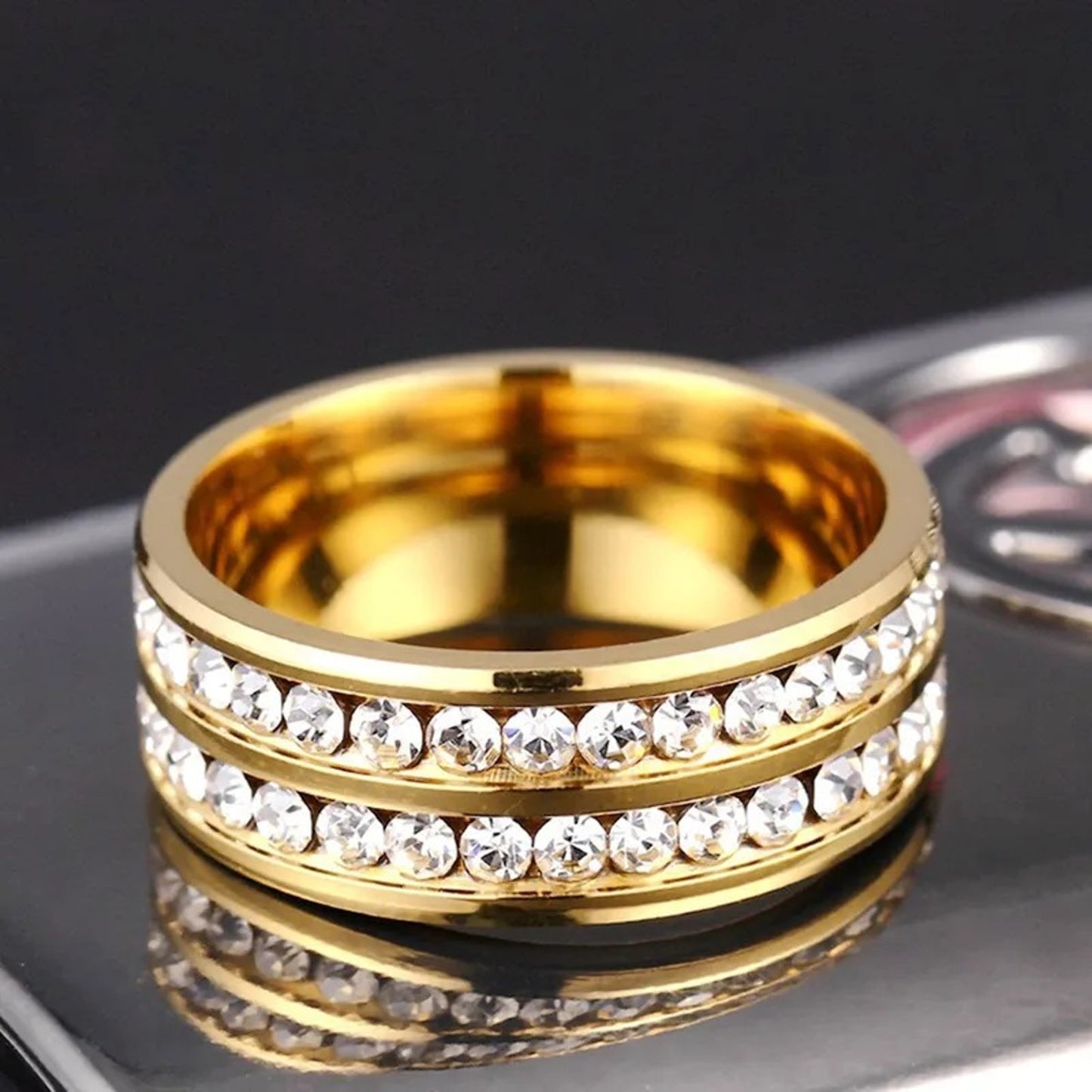 Damenring Edelstahl Kristalle Gold modern Fingerring Damen Edelstahlring KARMA